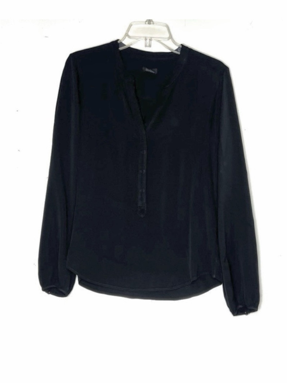 Theory Silk Blouse Split Neck Long Sleeve Black Minimalist Classic Size M